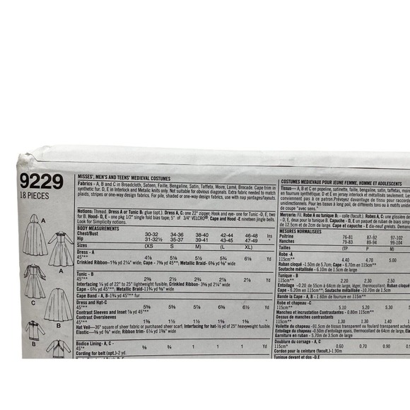 Simplicity 9229 Misses Mens Teens Medieval Costumes Capes Jester Sewing Pattern - Picture 5 of 6